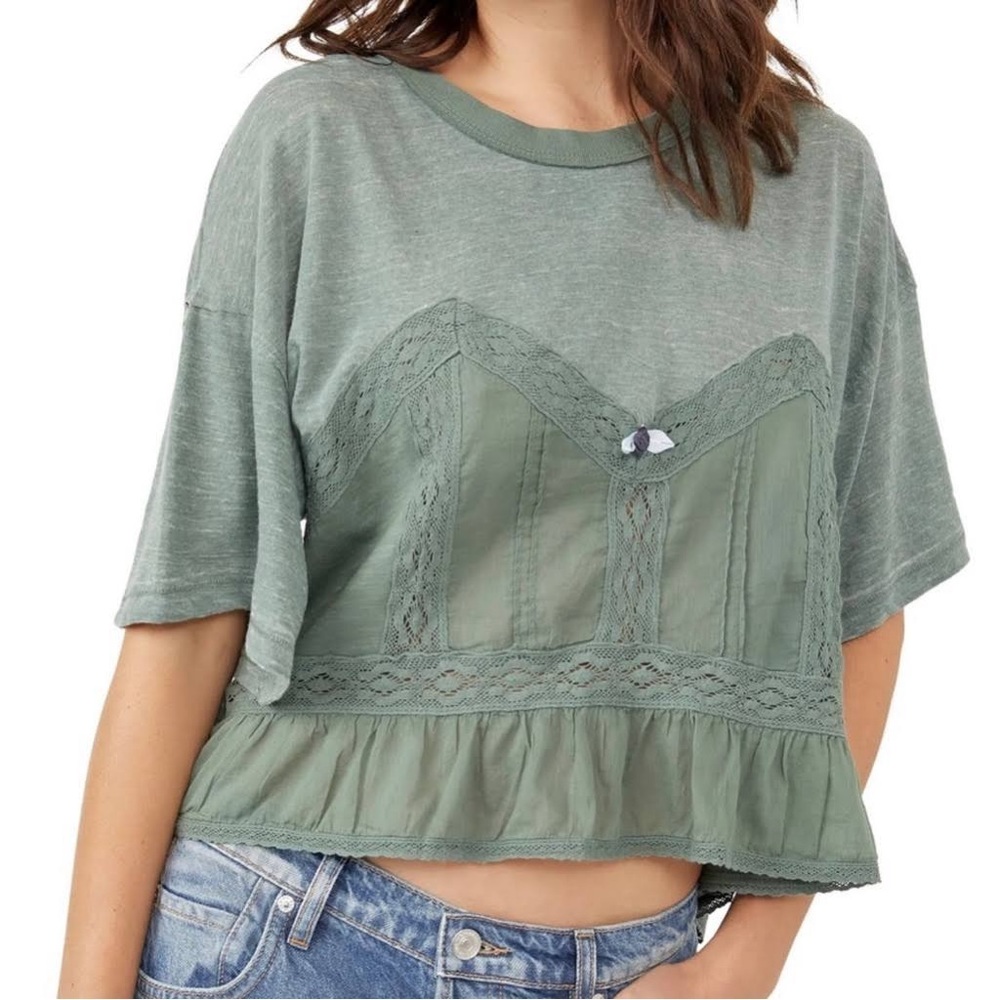 Free People Fall In Love Corset Tee Green Large